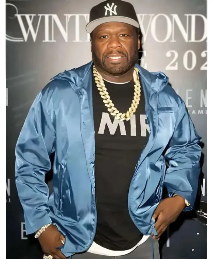 New Year Eve 2026 American Rapper 50 Cent Blue Satin Jacket