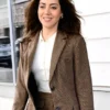 New York City 2025 Aubrey Plaza Single Breasted Brown Tweed Blazer