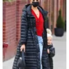 New York City 2025 Irina Shayk Black Puffer Hooded Coat