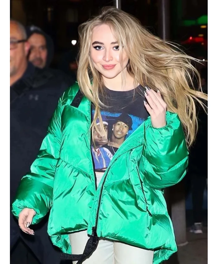 New York City American Singer Sabrina Carpenter Green Puffer Jacket