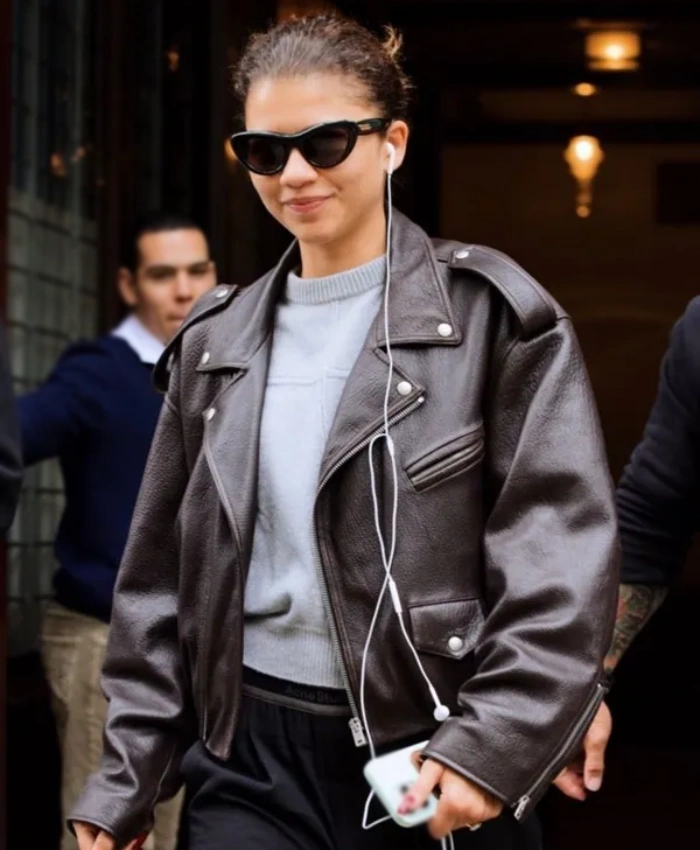 New York City Zendaya Masters Met Gala Brown Biker Leather Jacket