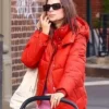 New York Emily Ratajkowski Orange Puffer Jacket