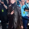 New York Fashion Week 2023 Anne Hathaway Brown Leather Coat
