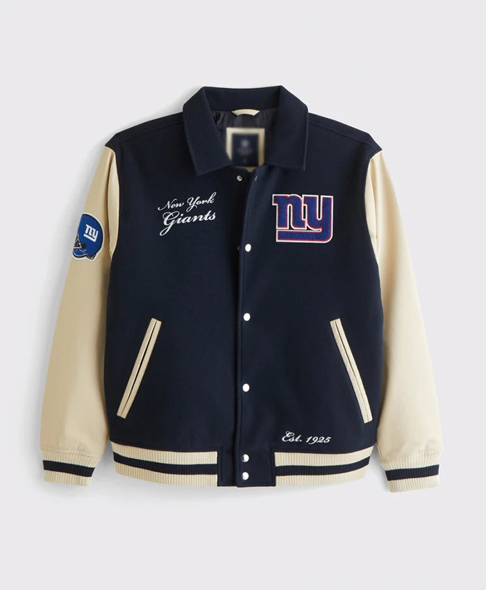 New York Giants Navy Blue And OFF White Varsity Jacket