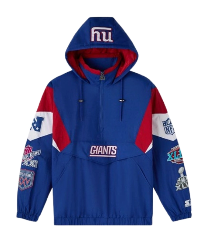 New York Giants OVO 2025 STARTER Half Zip Pullover Blue Hooded Jacket