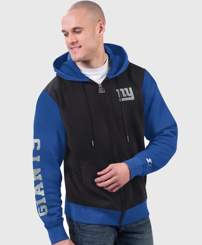 New York Giants Starter BlackRoyal Thursday Night Gridiron Full Zip Hoodie