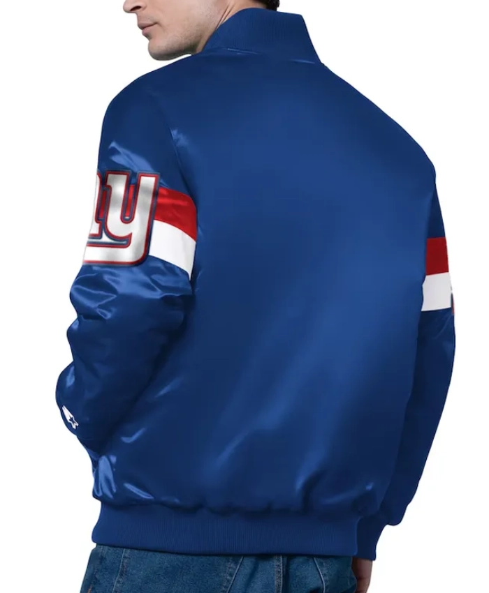 New York Giants Triple Option Full Snap Varsity Blue Satin Jacket