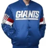 New York Giants Triple Option Full Snap Varsity Satin Jacket