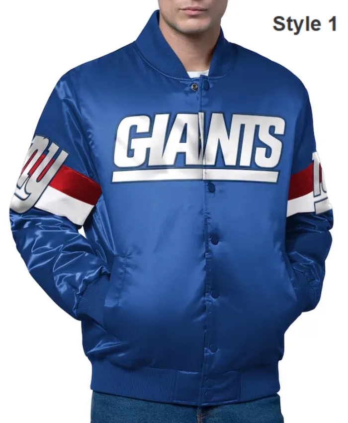New York Giants Triple Option Full Snap Varsity Satin Jacket