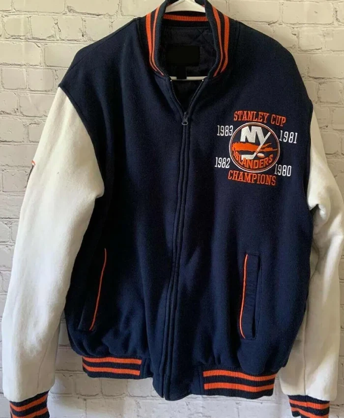 New York Islanders Championship Navy And White Varsity Jacket