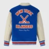 New York Islanders OVO BlueBeige Full Snap WoolLeather Varsity Jacket