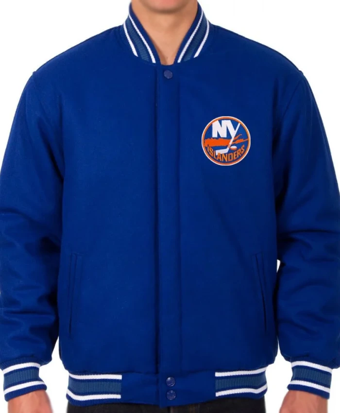 New York Islanders Royal Blue Full Snap Wool Varsity Jacket