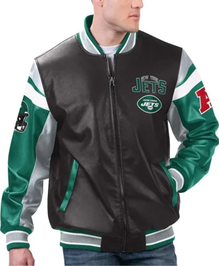 New York Jets Full Zip Bomber Leather Jacket