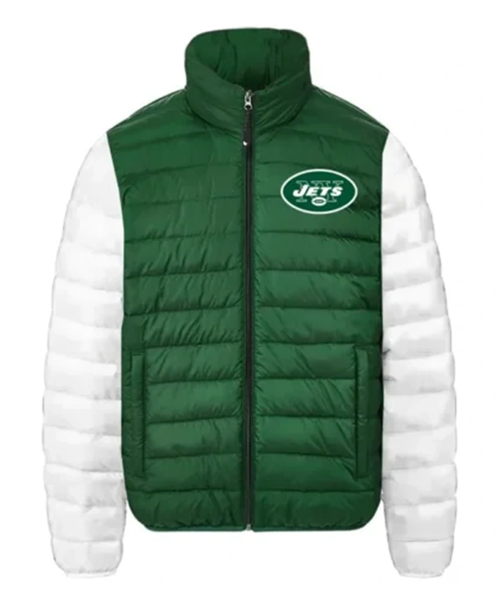 New York Jets Full Zip Green And White Puffer Jacket