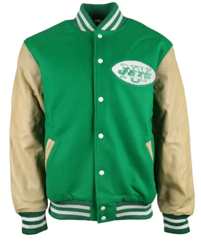 New York Jets Green And Beige Letterman Varsity Jacket
