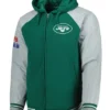 New York Jets Green And Grey Hooded Bomber Jacket