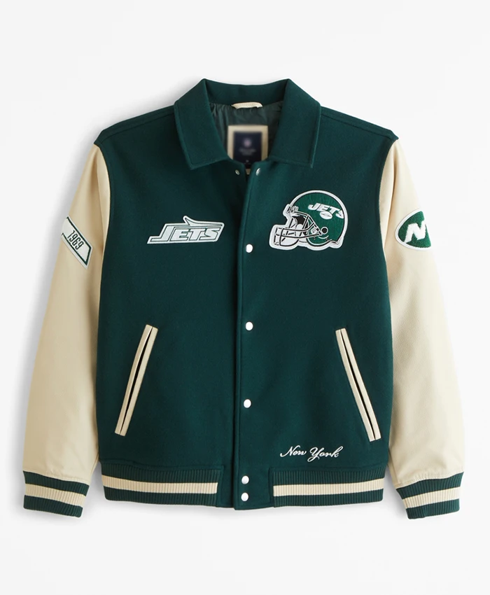 New York Jets Green And OFF White Varsity Jacket