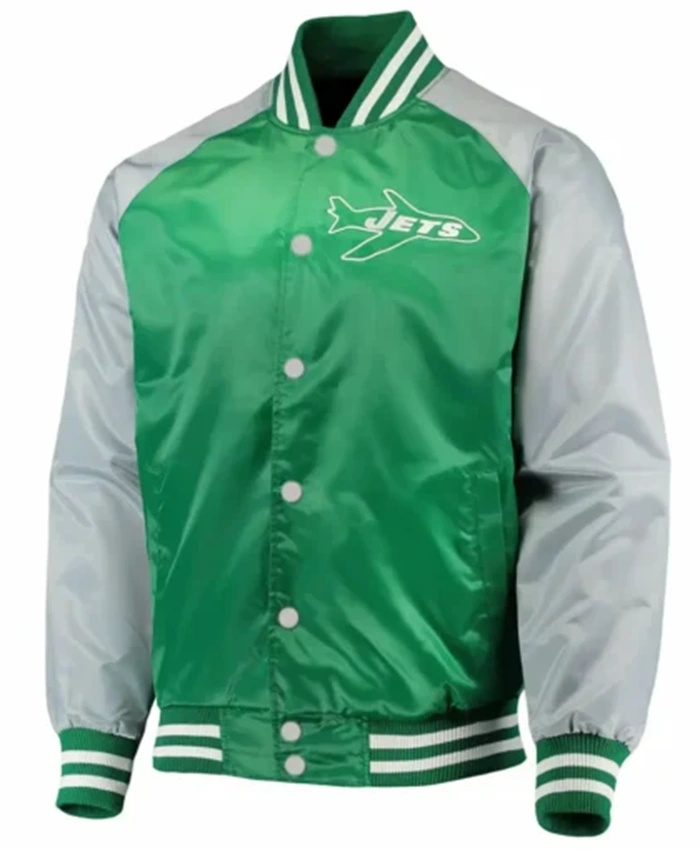 New York Jets Lead OFF Green And Grey Varsity Jacket