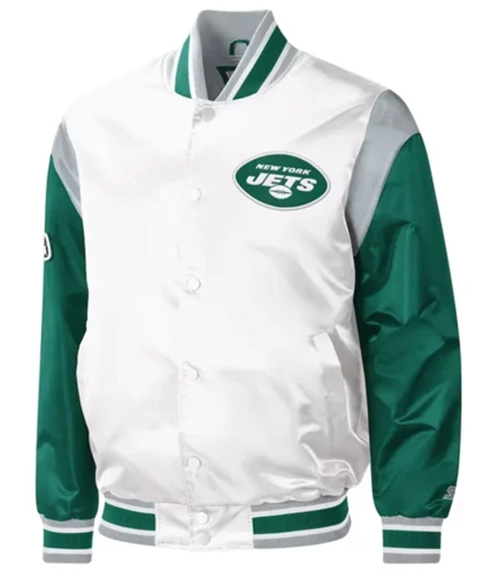 New York Jets Throwback Warm Up Pitch Varsity Jacket