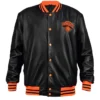 New York Knicks Black And Orange Leather Letterman Jacket