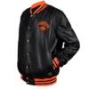 New York Knicks Black And Orange Leather Varsity Jacket For Sale