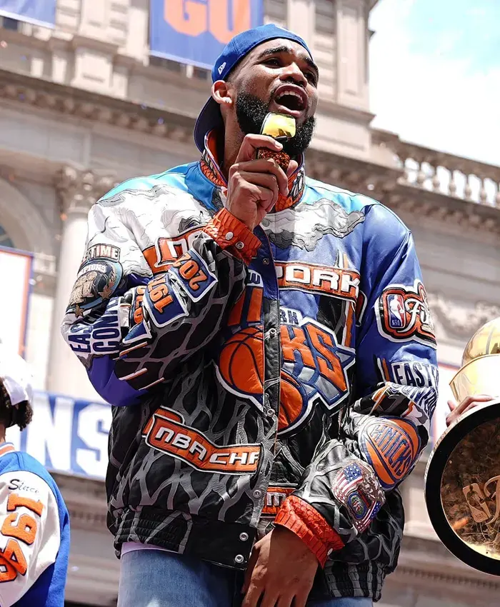 New York Knicks Championship Parade and Ceremony Karl Anthony Towns Knicks Leather Jacket