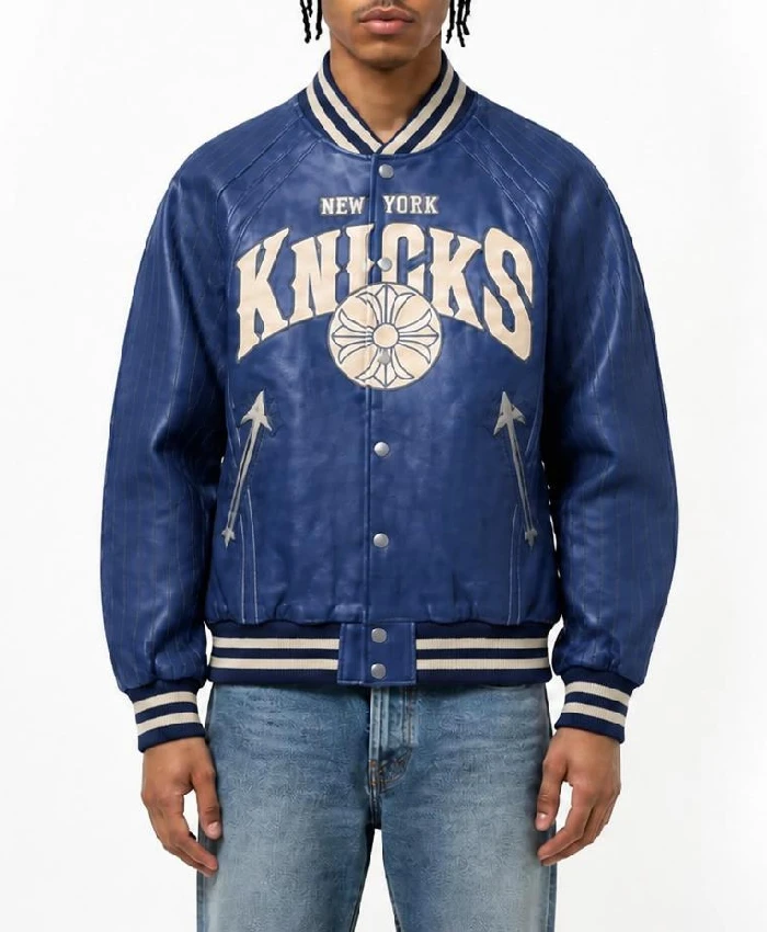 New York Knicks Chrome Hearts Varsity Blue Jacket