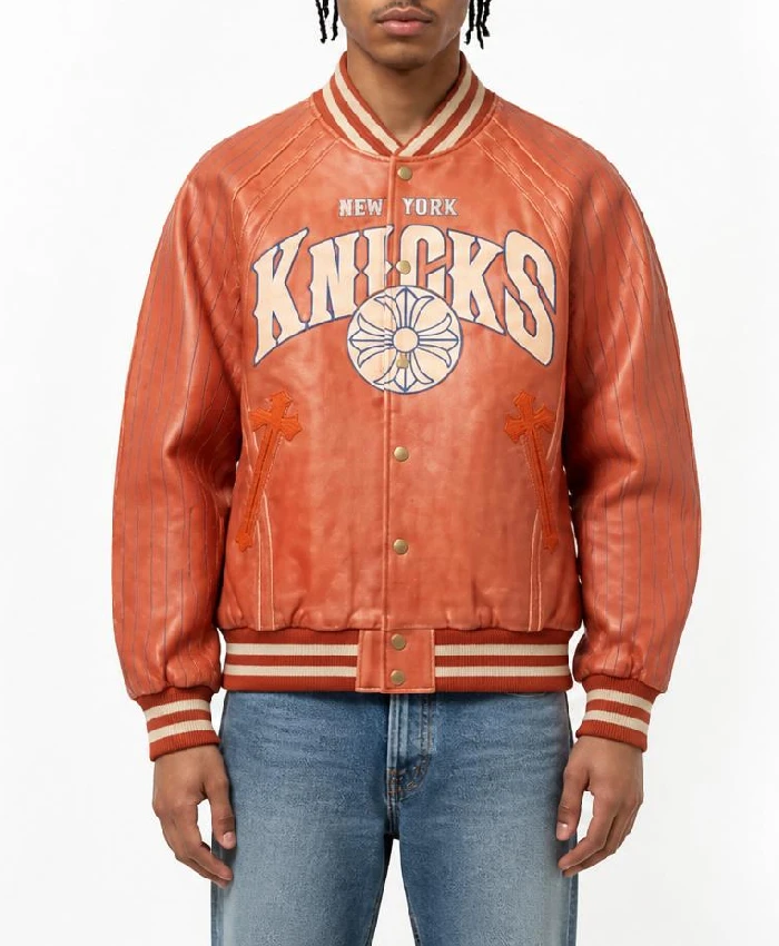 New York Knicks Chrome Hearts Varsity Orange Jacket