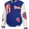 New York Knicks Gothic Wool And Leather Blue And White Varsity Jacket