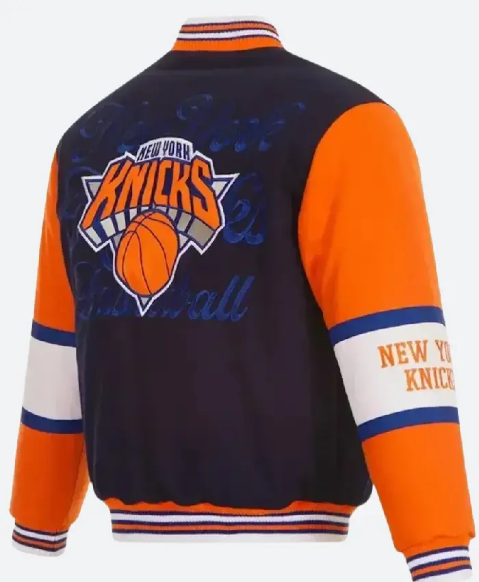 New York Knicks Navy Blue And Orange Letterman Jackets
