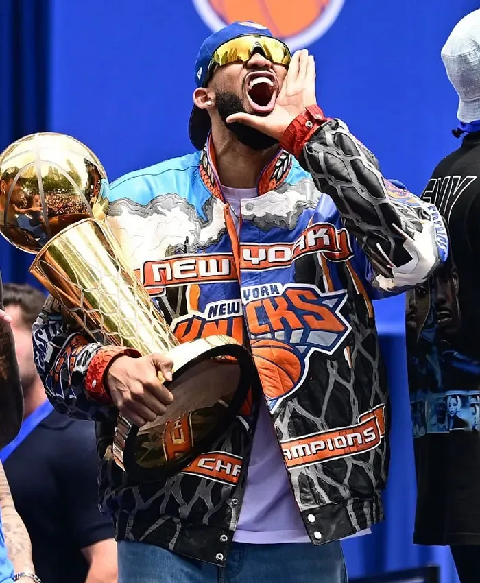 New York Knicks Parade and Ceremony 2026 Karl Anthony Towns Knicks Leather Jacket