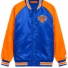 New York Knicks Starter Inductee Blue and Orange Full Snap Raglan Varsity Jacket