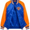 New York Knicks Starter Inductee Satin Blue and Orange Raglan Varsity Jacket