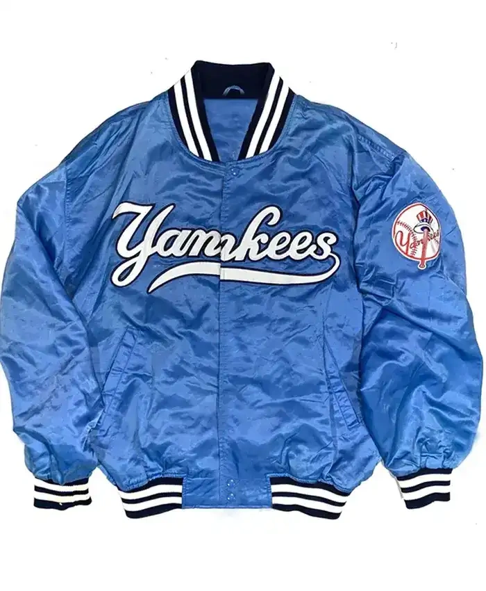 New York Yankees Blue Varsity Satin Jacket For Men And Women