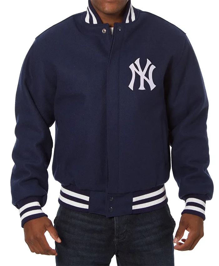 New York Yankees Embroidered Blue Varsity Jacket