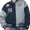 New York Yankees Offside Navy And Gray Full Snap Satin Jacket