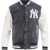 New York Yankees Rebel Athletics Denim And Leather Varsity Jacket