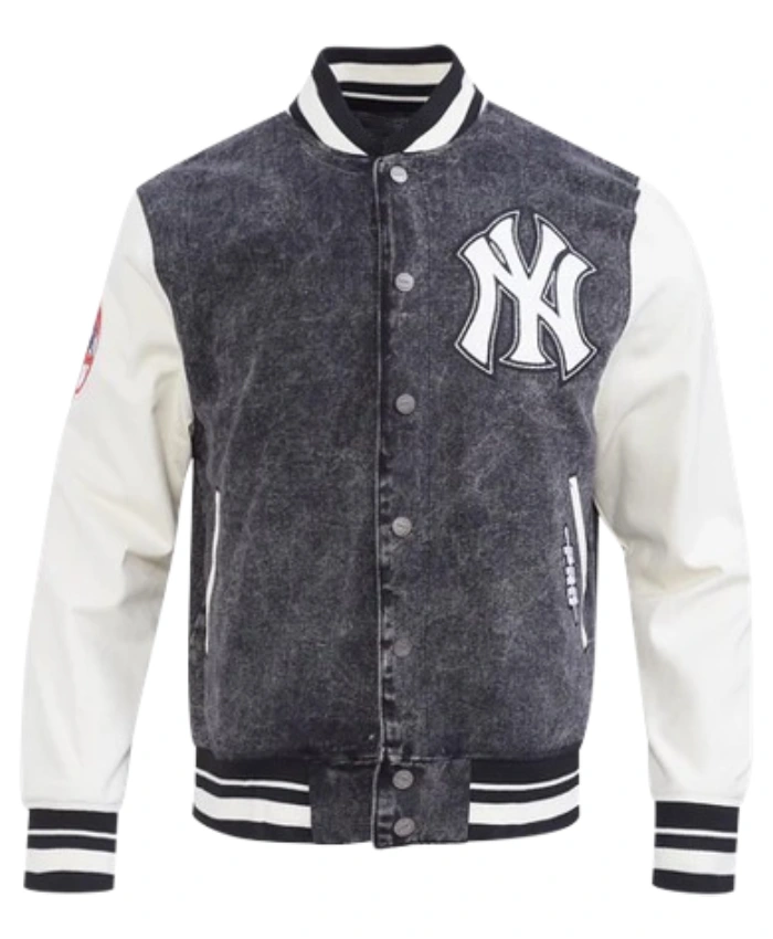 New York Yankees Rebel Athletics Denim And Leather Varsity Jacket