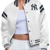 New York Yankees Starter White Full Snap Cropped Varsity Jacket