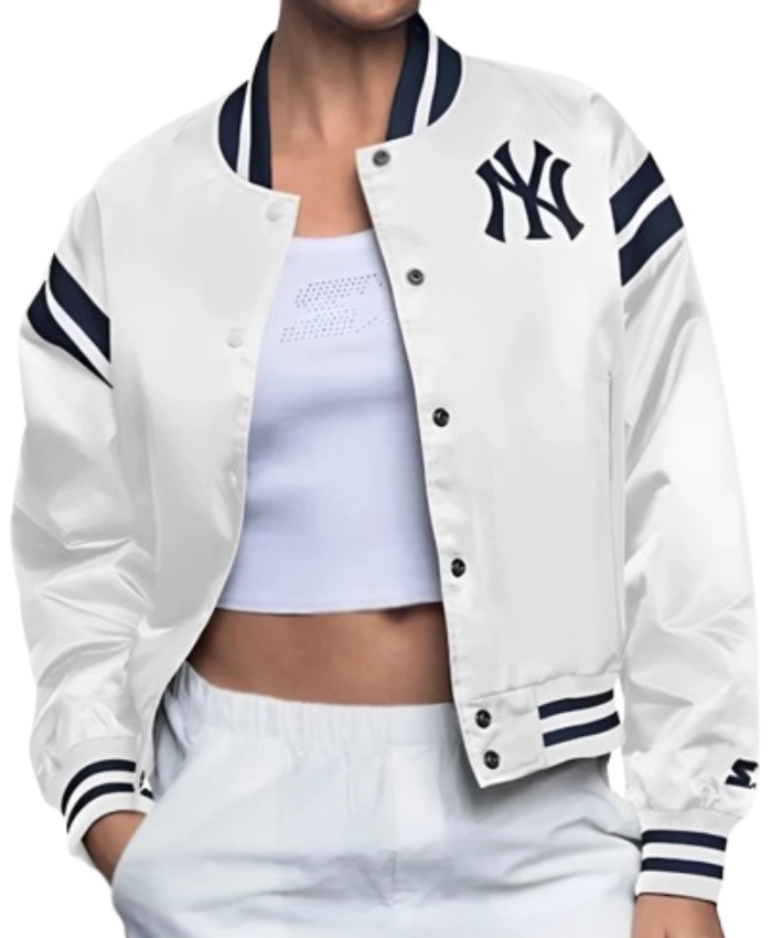 New York Yankees Starter White Full Snap Cropped Varsity Jacket