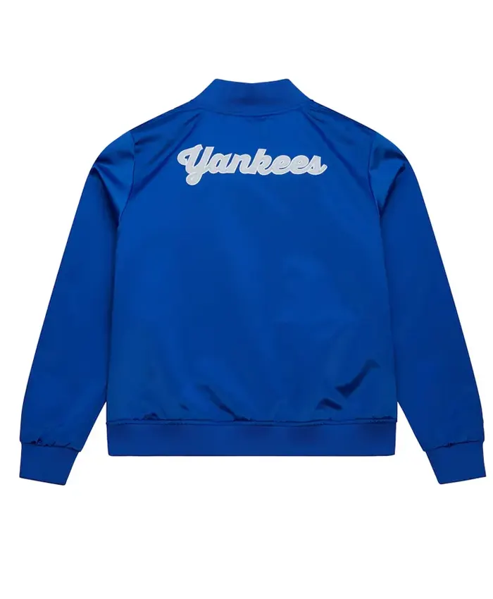 New York Yankees Throwback Graphics Full Snap Blue Satin Jacket