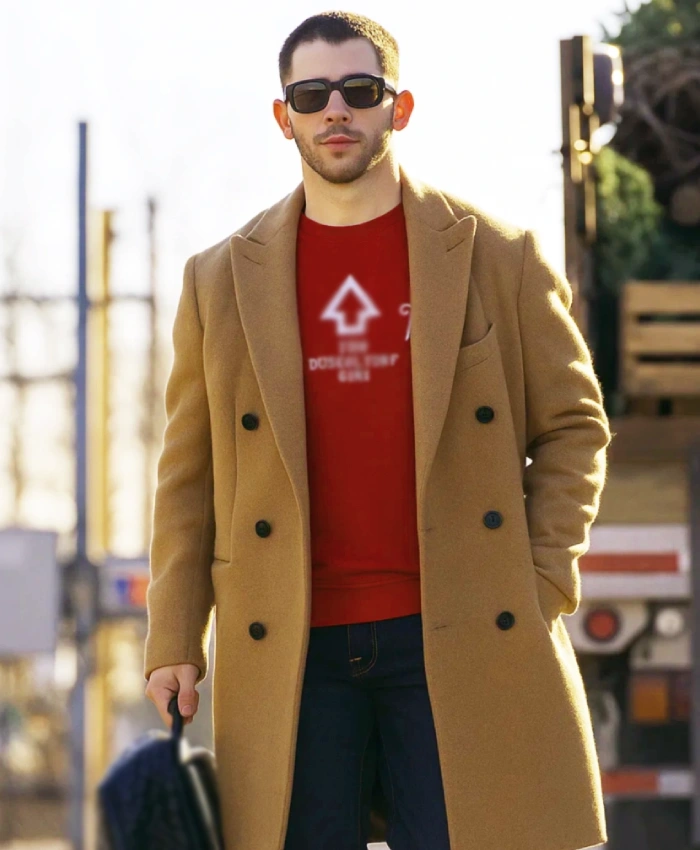 Nick Jonas A Very Jonas Christmas Movie 2025 Brown Wool Coat For Sale
