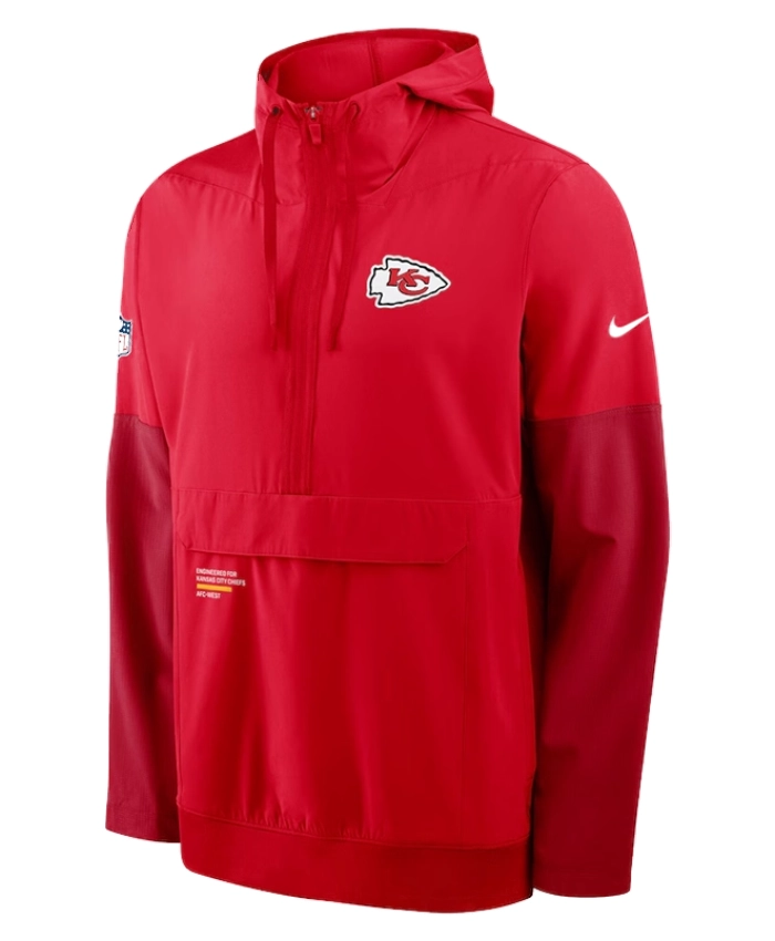Nike Kansas City Chiefs Sideline Alt Pack Anorak Half Zip Red Hoodie Jacket