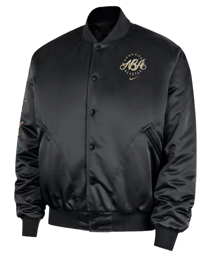 Nike X NBA All Star Game 2026 Black Full Snap Satin Jacket