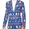Nordic Christmas Printed Blue Blazer