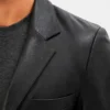 Notch Lapel 2 Buttons Black Lambskin Leather Blazer Men