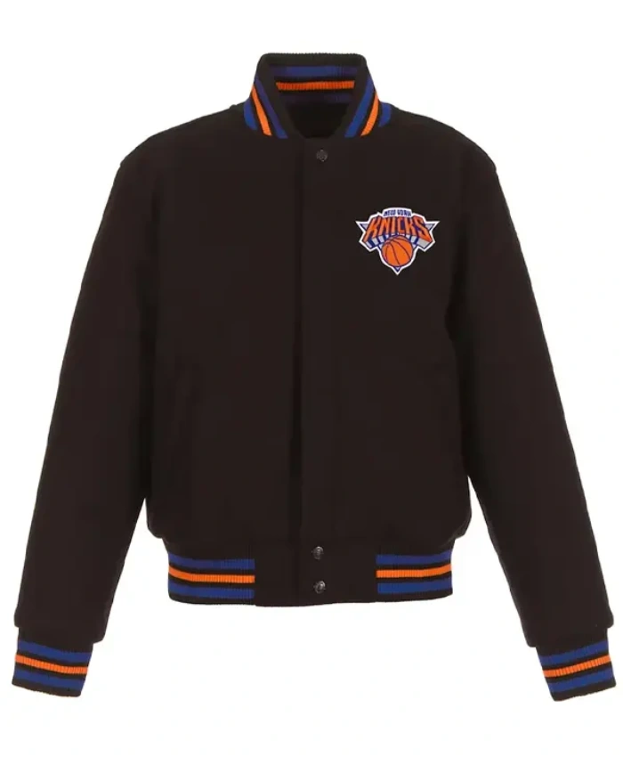 Ny Knicks Embroidered Black Varsity Wool Jacket