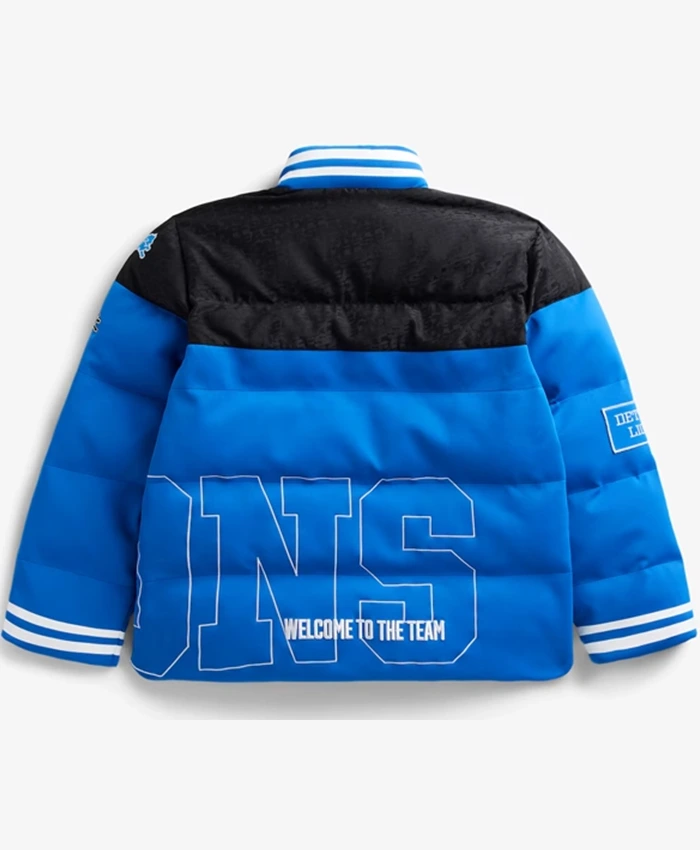 OFF Season X NFL Team Detroit Lions Blue And Black Puffer Jacket