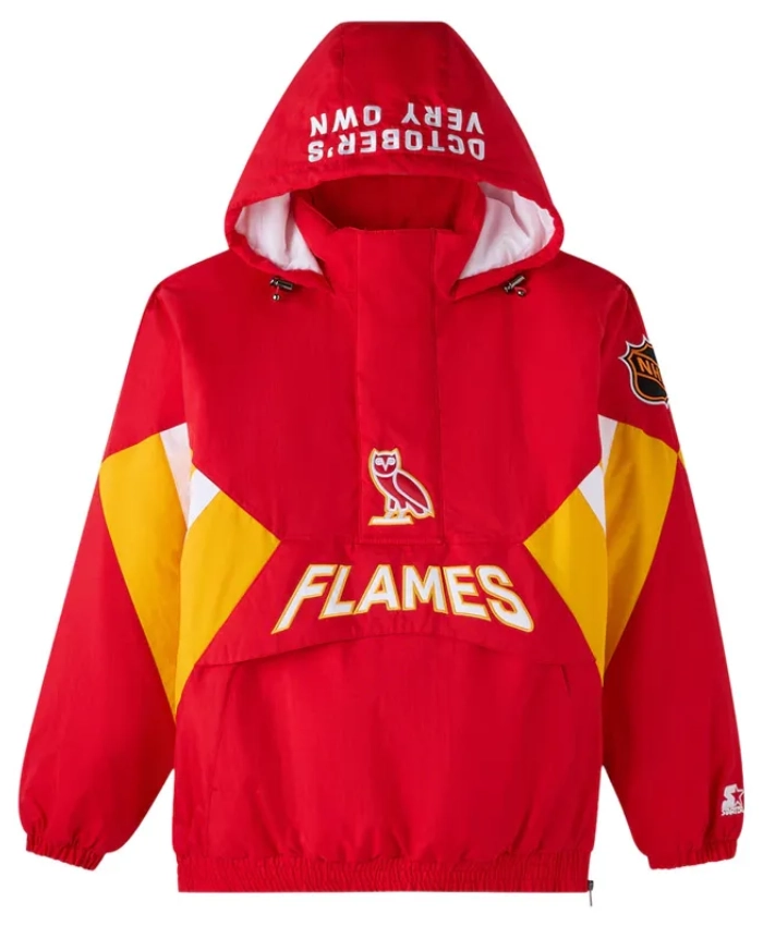 OVO Calgary Flames Hooded Half Zip Red Jacket