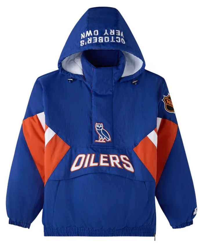 OVO Edmonton Oilers Hooded Half Zip Royal Jacket